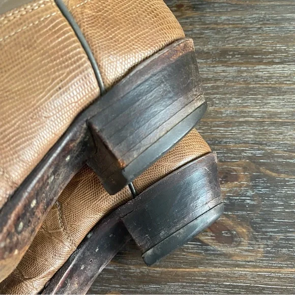 Vtg Justin Lizard Western Cowboy Boots Mens 9 D Brown Tan - Picture 10 of 15